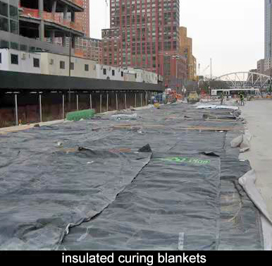 cover and protect the freshly placed concrete with insulated blankets.
